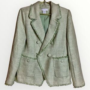 House Of Harlow Pistachio Green Tweed Blazer Women Large Double Breasted